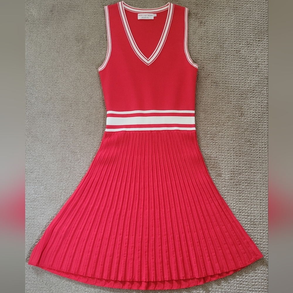 Katie Sturino Stitch Fix Sleeveless Red Ribbed Pleated Two Tone Tennis Dress